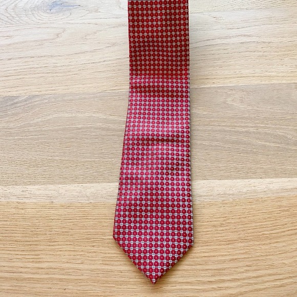 ALEXANDER JULIAN COLOURS Men's Red/Silver Check Handmade Polyester Necktie sz OS - Picture 2 of 9